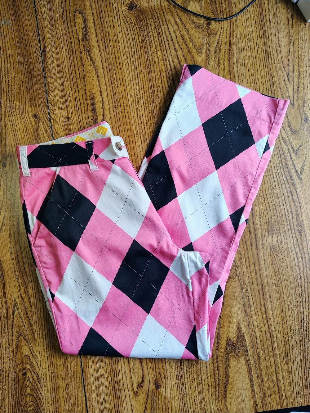 Loudmouth Golf Pants Men's Pink Black Argyle size 32/30. - Picture 2 of 14